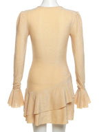 TARUXY Deep V Neck Slim Mini Dress Women High Waist Bodycon Fold Splice Evening Dress Women's Winter Party Sexy Dresses Female