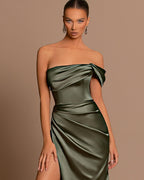 Green One Shoulder Long Mermaid Prom Dress With Side Split