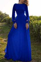 Tulle Bateau Long Sleeves Boho Wedding Dress Open Back A Line