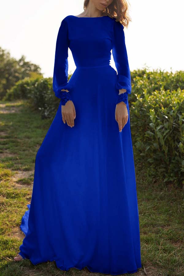 Tulle Bateau Long Sleeves Boho Wedding Dress Open Back A Line