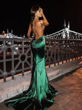 Abito lungo da sera verde scuro sirena, abito da sera scollato sulla schiena Y626
