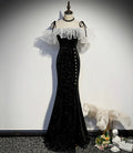 Vestido longo de veludo preto para baile, vestido de noite sereia s57