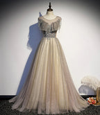 Elegante abito lungo da sera in tulle, modello a linea s108