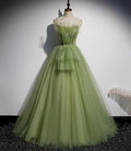 Abito lungo da sera in tulle verde a linea ad A s56