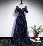 Vestido longo de tule azul para baile vestido de noite azul s106