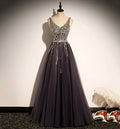 Elegante abito lungo da sera a linea ad A con scollo a V in tulle per ballo s76