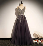 Elegante abito lungo da sera a linea ad A con scollo a V in tulle per ballo s76