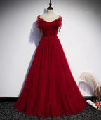Vestido longo de baile em tule bordô vestido de noite s82