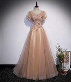 Abito lungo da sera a linea A con perline di tulle carine s63