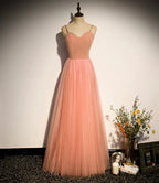 Abito lungo da sera in tulle rosa a linea ad A s92