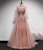 Vestido longo de baile de finalistas em tule cor-de-rosa com lantejoulas vestido de noite cor-de-rosa s109