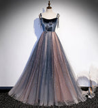 Vestido longo de baile de lantejoulas em tule azul vestido de noite s80