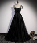 Vestido longo de baile em tule preto com contas Vestido de noite em linha A s58