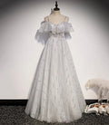 Elegante abito lungo da sera a linea A con paillettes in tulle s71