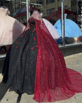Vestido de Quinceañera Negro Brillante con Mariposas Burdeos Vestido de Dulce 16 Vestido de Gala Y1415