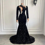 abiti da sera neri per ballo di fine anno, abiti da sera a manica lunga nuova collezione, abiti da sera a sirena, abito da ballo con paillettes Y1423
