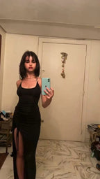 Sexy abito lungo da sera nero senza maniche, abito da ballo nero Y1362
