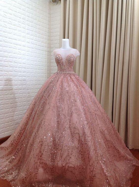 Luxuriöses Rosa Prinzessinnenkleid Süße 16 Kleid, Rosa Ballkleid Y1405
