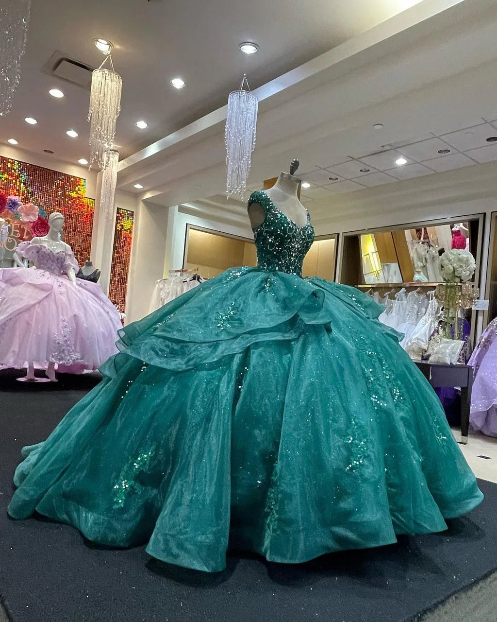 فستان حفلة الكرة فستان عيد ميلاد مشد دانتيل فستان السادسة عشرة الحلو Y1229