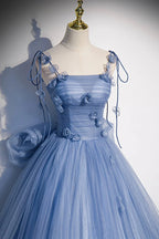 Abito lungo da sera blu in tulle a linea ad A abito da ballo blu s51