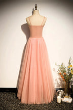 Abito lungo da sera in tulle rosa a linea ad A s92