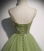 Abito lungo da sera in tulle verde a linea ad A s56