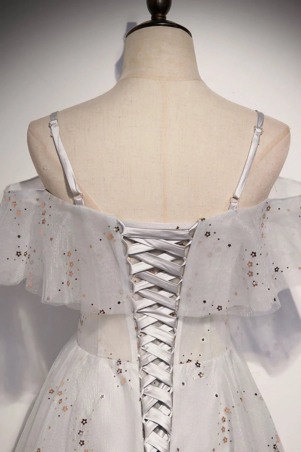 Elegante abito lungo da sera a linea A con paillettes in tulle s71