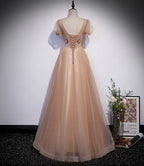 Abito lungo da sera a linea A con perline di tulle carine s63