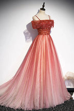 Abito lungo da sera in tulle bordeaux a linea ad A per ballo s75