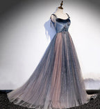Vestido longo de baile de lantejoulas em tule azul vestido de noite s80