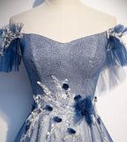 Robe longue de bal en tulle brillant à sequins bleue robe de soirée s102