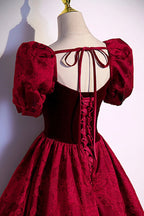 Abito lungo da sera in jacquard di velluto bordeaux per ballo s89