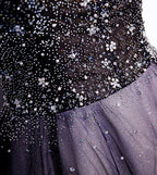Vestido longo roxo de tule com decote em V e contas para baile de finalistas vestido de noite s104
