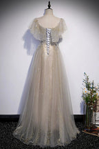 Abito lungo da sera e da ballo con paillettes e tulle s60