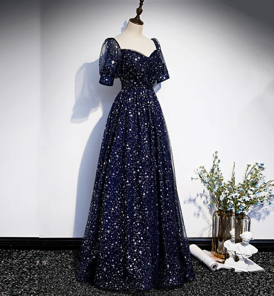 Abito lungo da sera in tulle blu abito da ballo blu s106
