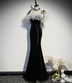 Vestido longo de veludo preto para baile, vestido de noite sereia s57