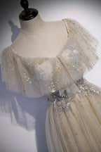 Abito lungo da sera e da ballo con paillettes e tulle s60
