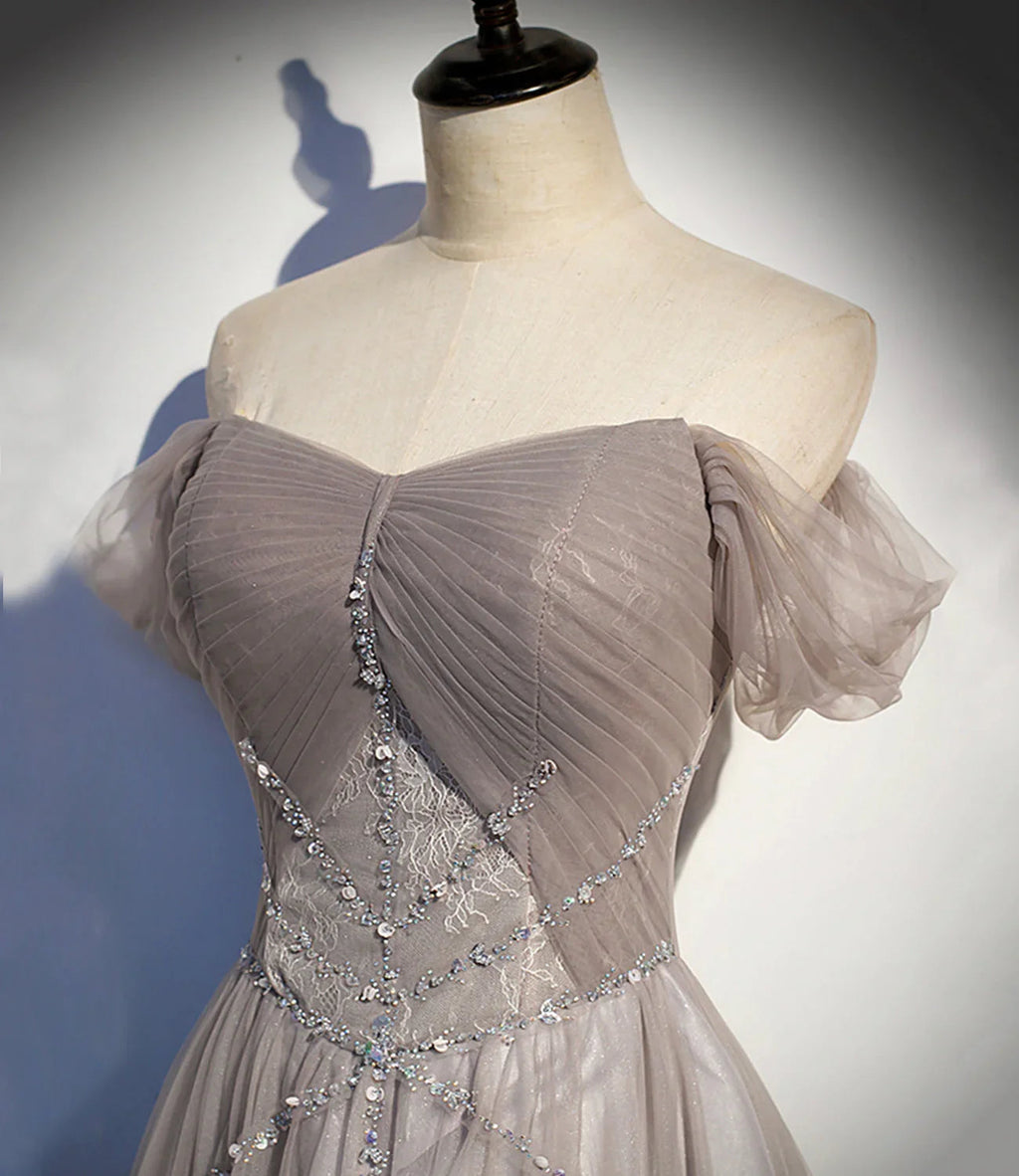 Vestido longo de baile elegante em renda de tule Vestido de noite em linha A s67