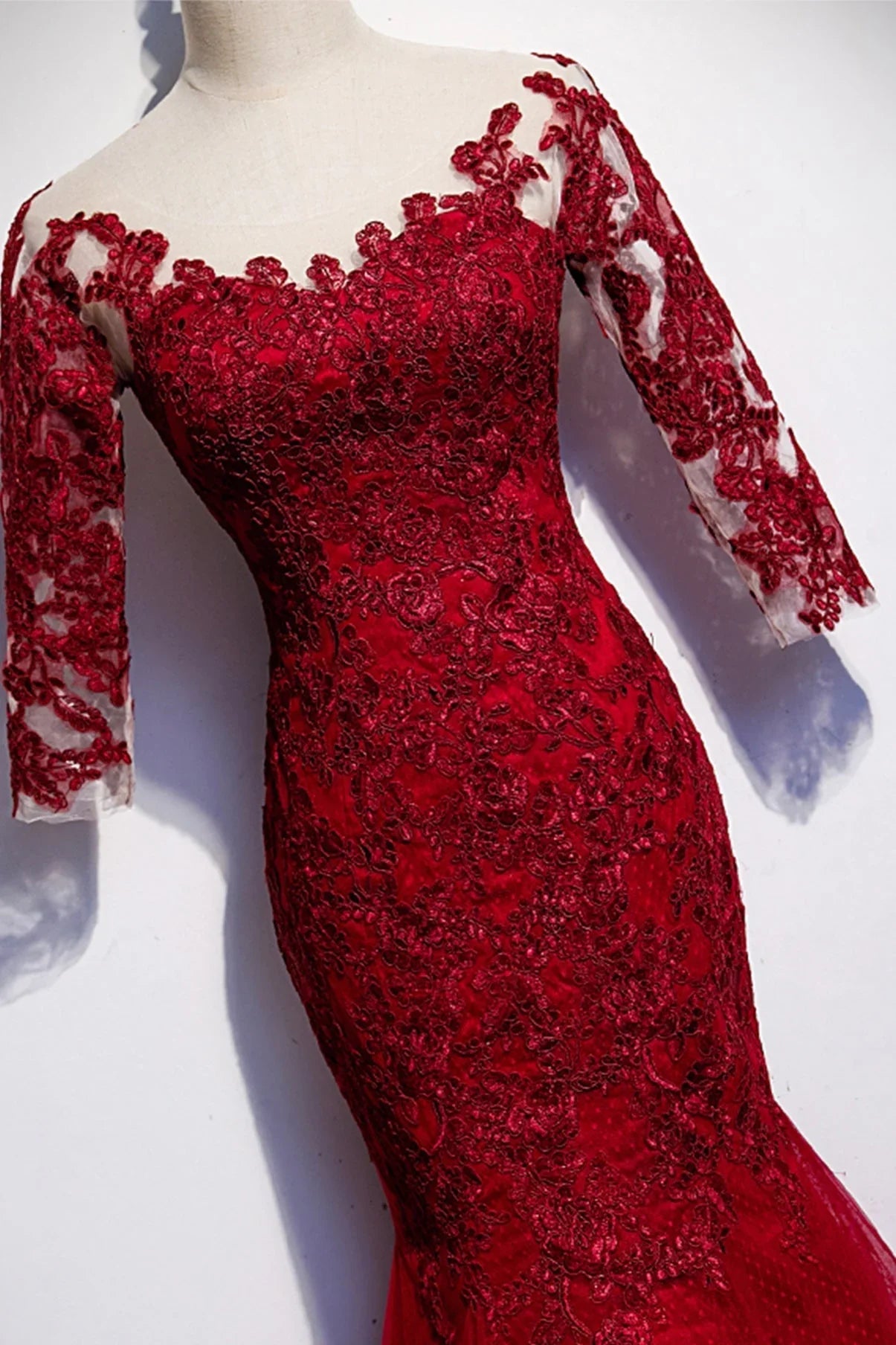 Vestido longo de renda borgonha para baile de finalistas, vestido de noite sereia s110
