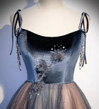 Vestido longo de baile de lantejoulas em tule azul vestido de noite s80