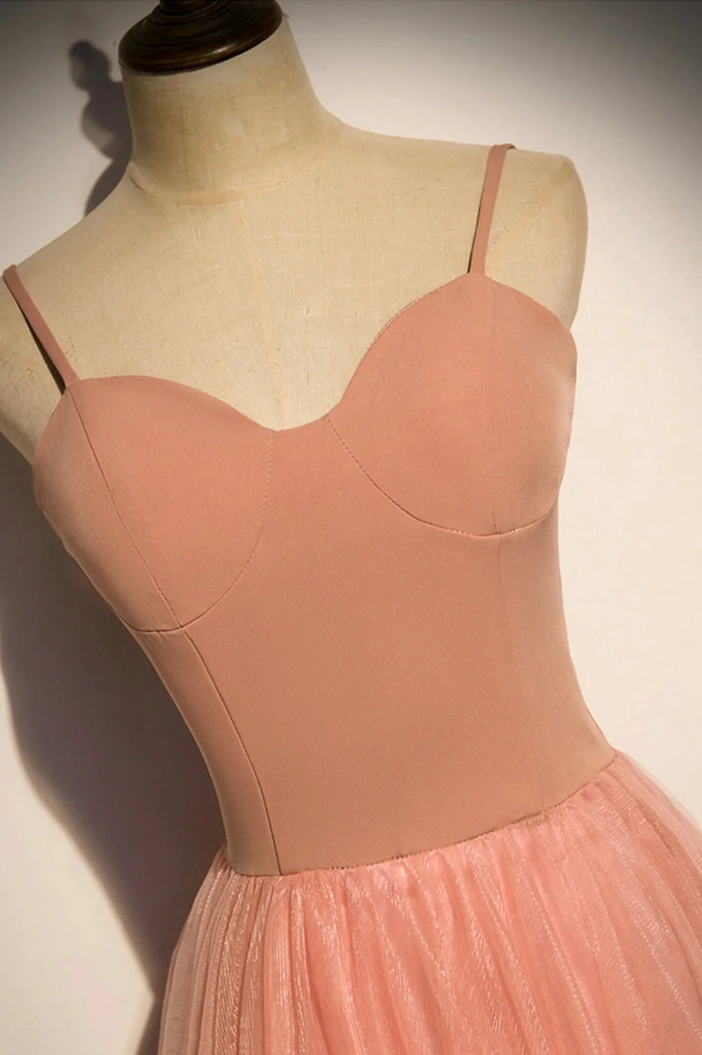 Abito lungo da sera in tulle rosa a linea ad A s92