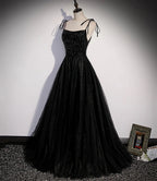 Vestido longo de baile em tule preto com contas Vestido de noite em linha A s58