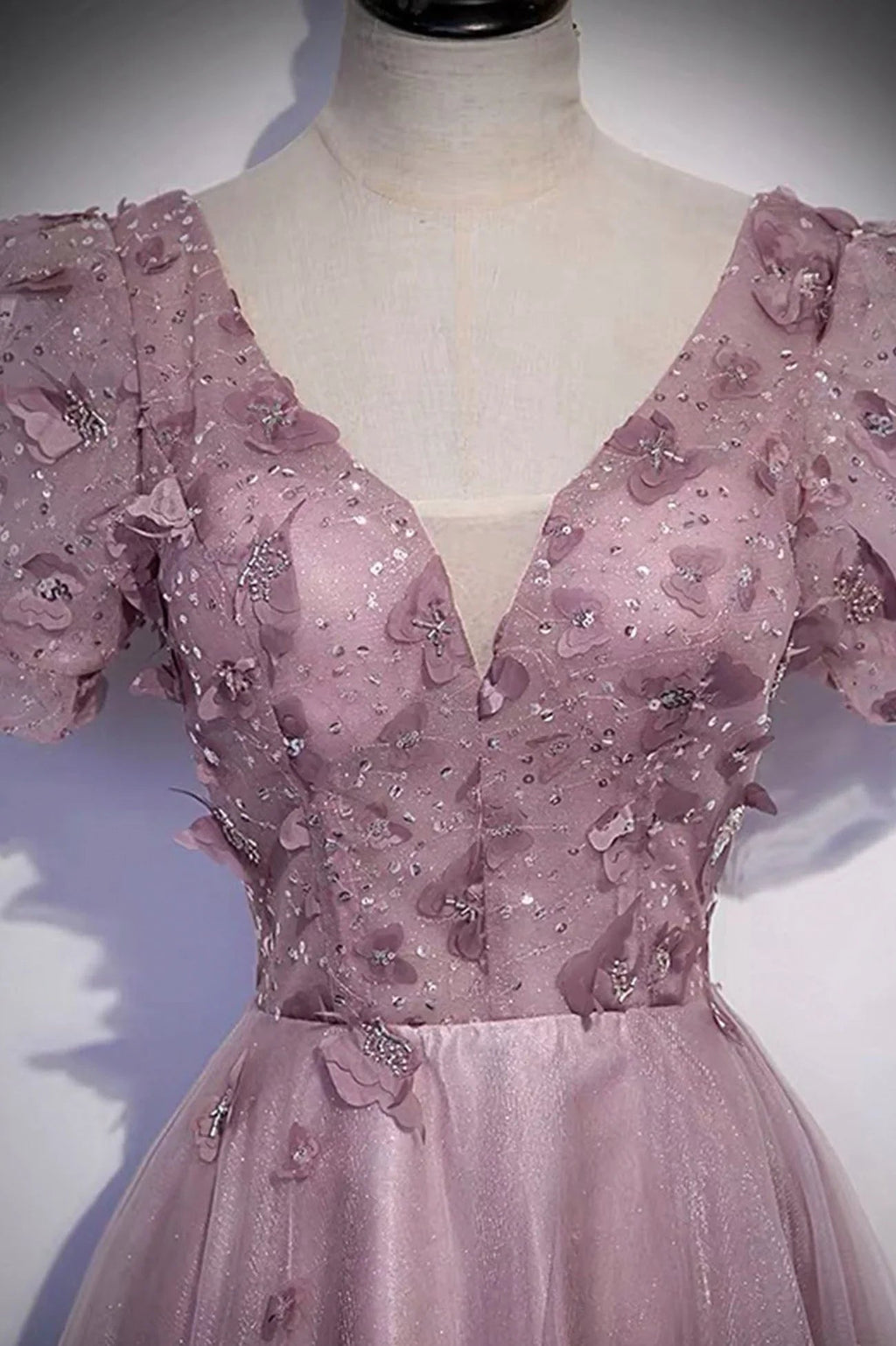 Abito lungo da sera rosa in tulle con paillettes, abito da ballo rosa s61