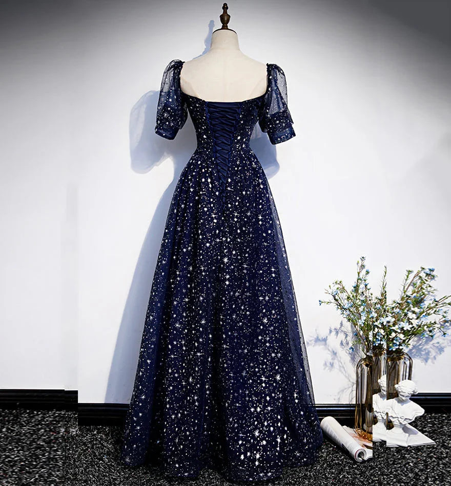Vestido longo de tule azul para baile vestido de noite azul s106