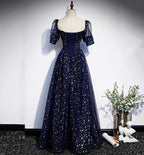 Vestido longo de tule azul para baile vestido de noite azul s106