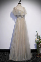 Abito lungo da sera e da ballo con paillettes e tulle s60