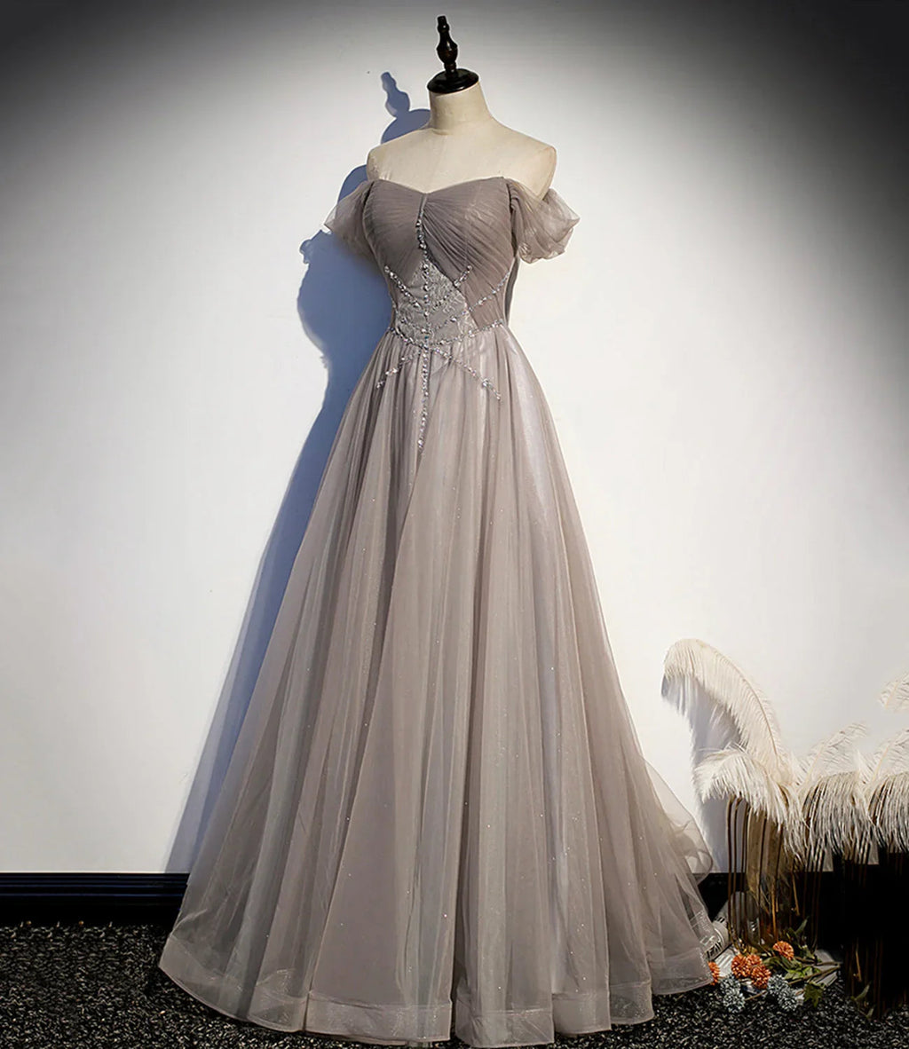 Vestido longo de baile elegante em renda de tule Vestido de noite em linha A s67