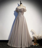 Vestido longo de baile elegante em renda de tule Vestido de noite em linha A s67