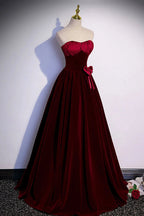 Vestido longo de veludo bordô para baile vestido de noite em linha A s86