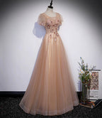Abito lungo da sera a linea A con perline di tulle carine s63